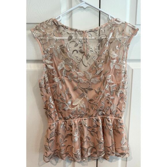 Elegant Pink Floral Embroidered Peplum Top Sleeveless Blouse - Picture 7 of 7